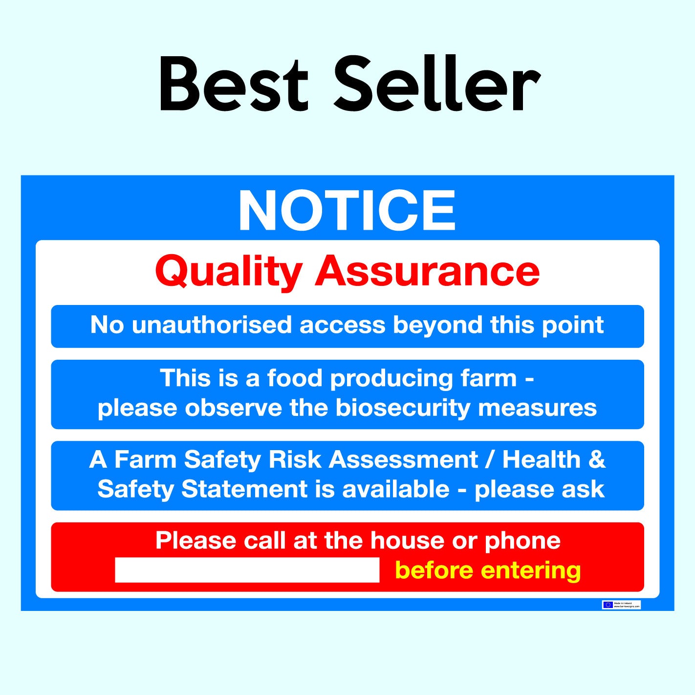 Bord Bia Quality Assurance Sign with - Text Only available to buy on line for immediate delivery from www.signsonline.ie. SignsOnline.ie, a leading on line signage supplier since 2015. Best for quality and value.