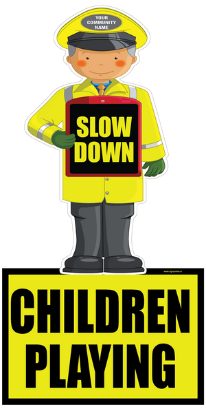 Slow Down - Children Playing Road Safety Warning Sign