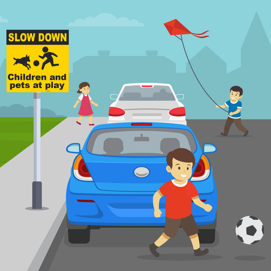 Cover of a blog pst by www.signsonline.ie showing children at play to accompany an article on road safety.  Signs Online manufacture and sell on line rad safety signage