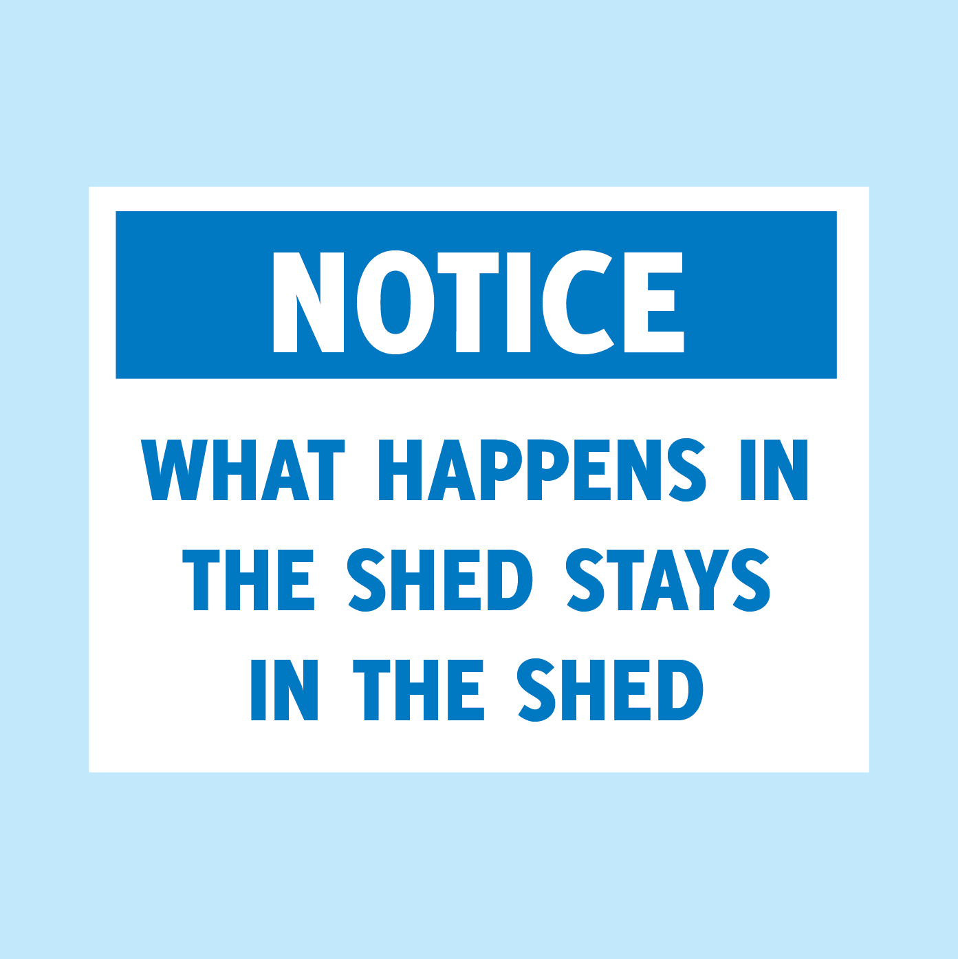 Novelty sign from www.signsonline.ie saying "what happens in the shed stays in the shed"