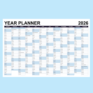 2026 year planner with drywipe laminate, marked with Irish and UK public holidays. Available in aluminium, corriboard, foamex or magnetic backing – Buy online at www.signsonline.ie