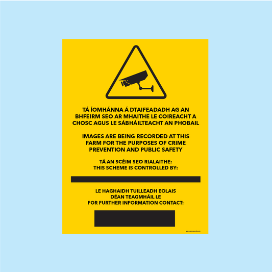 Custom GDPR CCTV Sign (english/irish)