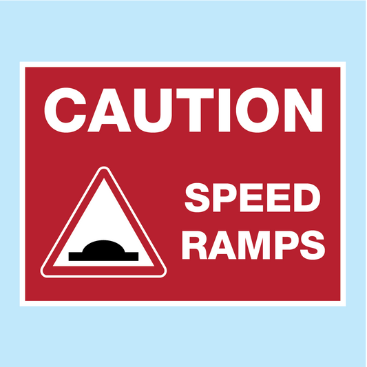 Caution Speed Ramps sign with red background and white text. Available to buy online from www.signsonline.ie