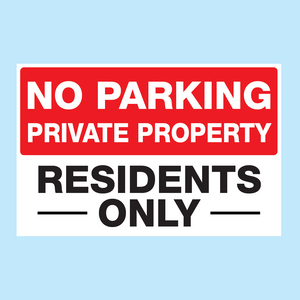 NO PARKING PRIVATE PRPERTY RESIDENTS ONLY sign available to buy for immediate delivery from www.signsonline.ie.  SignsOnline.ie, a leading on line signage supplier since 2015. Best for quality and value.