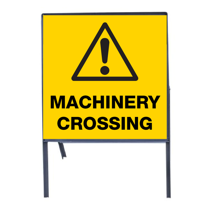 2 x Machinery Crossing Signs with steel stands