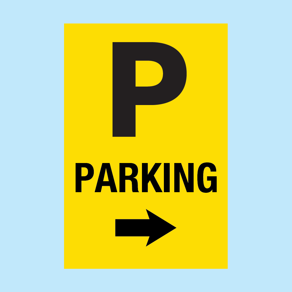 Parking sign with arrow pointing to the right to direct visitors to the parking location. Available to buy online from www.signsonline.ie. Signs Online leading online signage store for best value and speedy delivery
