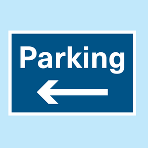 Parking Sign with directional arrow pointing LEFT available to buy for immediate delivery from www.signsonline.ie.  SignsOnline.ie, a leading on line signage supplier since 2015. Best for quality and value.