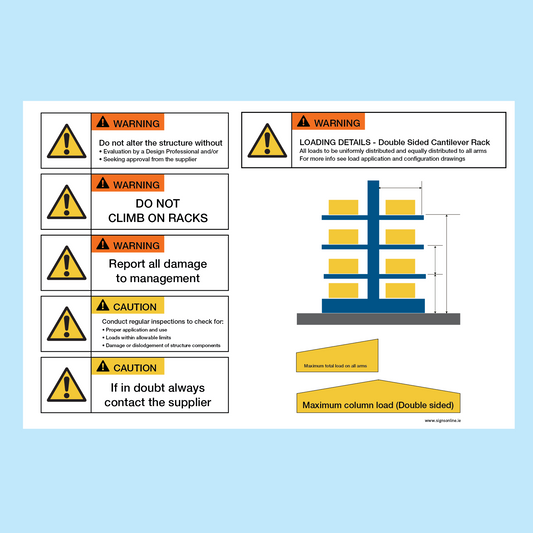 Safety signage for warehouses. SWL Safe Working Load signs for racking. made by and available to buy from www.signsonline.ie