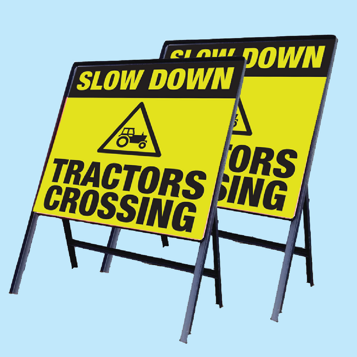 2 x SLOW DOWN TRACTORS CROSSING signs on Steel Frame