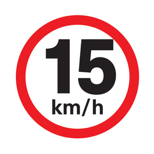 15 km / h speed limit sign available to order online from www.signsonline.ie.  Delivering quality signs throughout Irelan, UK and EU since 2015