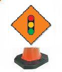 Cone Mounted Traffic Lights Ahead Sign