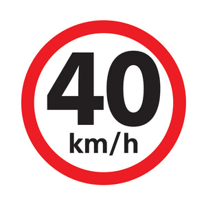 40 km / h speed limit sign available to order online from www.signsonline.ie.  Delivering quality signs throughout Irelan, UK and EU since 2015