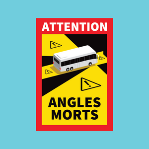 ANGLES MORTS sticer for Coaches, a leagal requirement for driving in France.  These are available to buy online at www.signsonline.ie