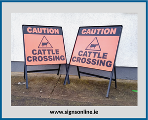 CAUTION CATTLE CROSSING SIGNS ON STEEL STANDS FROM WWW.SIGNSONLINE.IE FREE DELIVERY