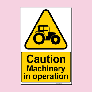 Caution Machinery In Operation sign with a tractor image for farms from Barrow Signs