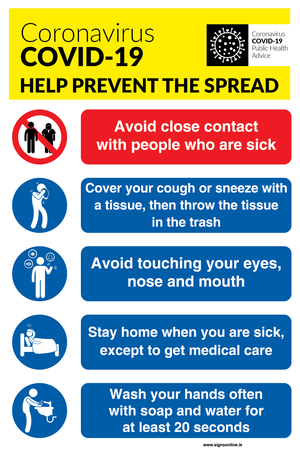 Coronavirus Covid 19 Help Prevent The Spread notice from www.signsonline.ie