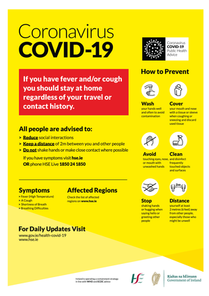 Covid19 Prevention Guidelines (HSE) for sale online at www.signsonline.ie