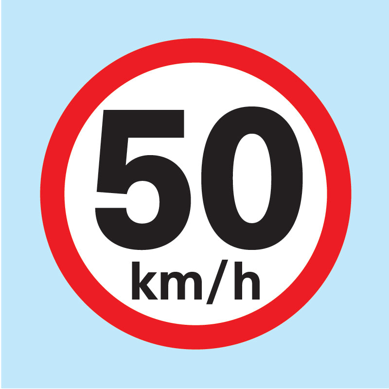 50 km/h road sign available for sale online from www.signsonline.ie. Leading online signage supplier shipping to Ireland, UK and EU.