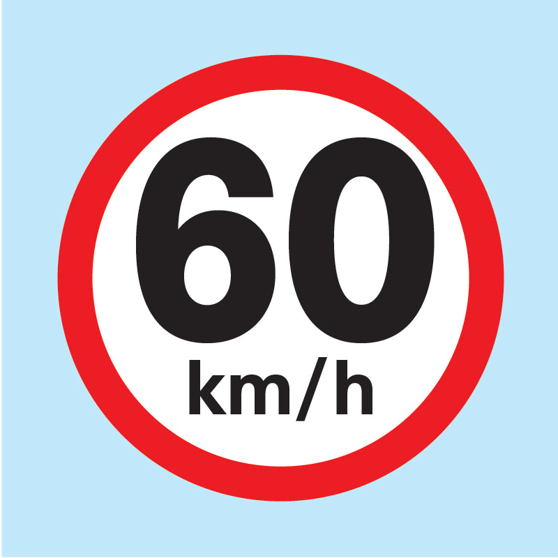 60 km/h road sign available for sale online from www.signsonline.ie. Leading online signage supplier shipping to Ireland, UK and EU.