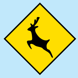Deer Crossing Sign. Black graphic in a yellow diamond shape.  Available to buy online from www.signsonline.ie.  