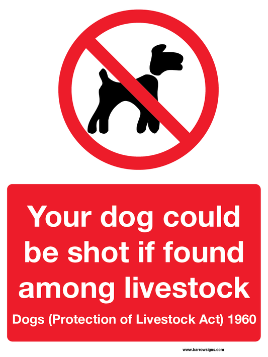 Your dog could be shot if found among livestock sign supplied by www.signsonline.ie Protection Of Livestock