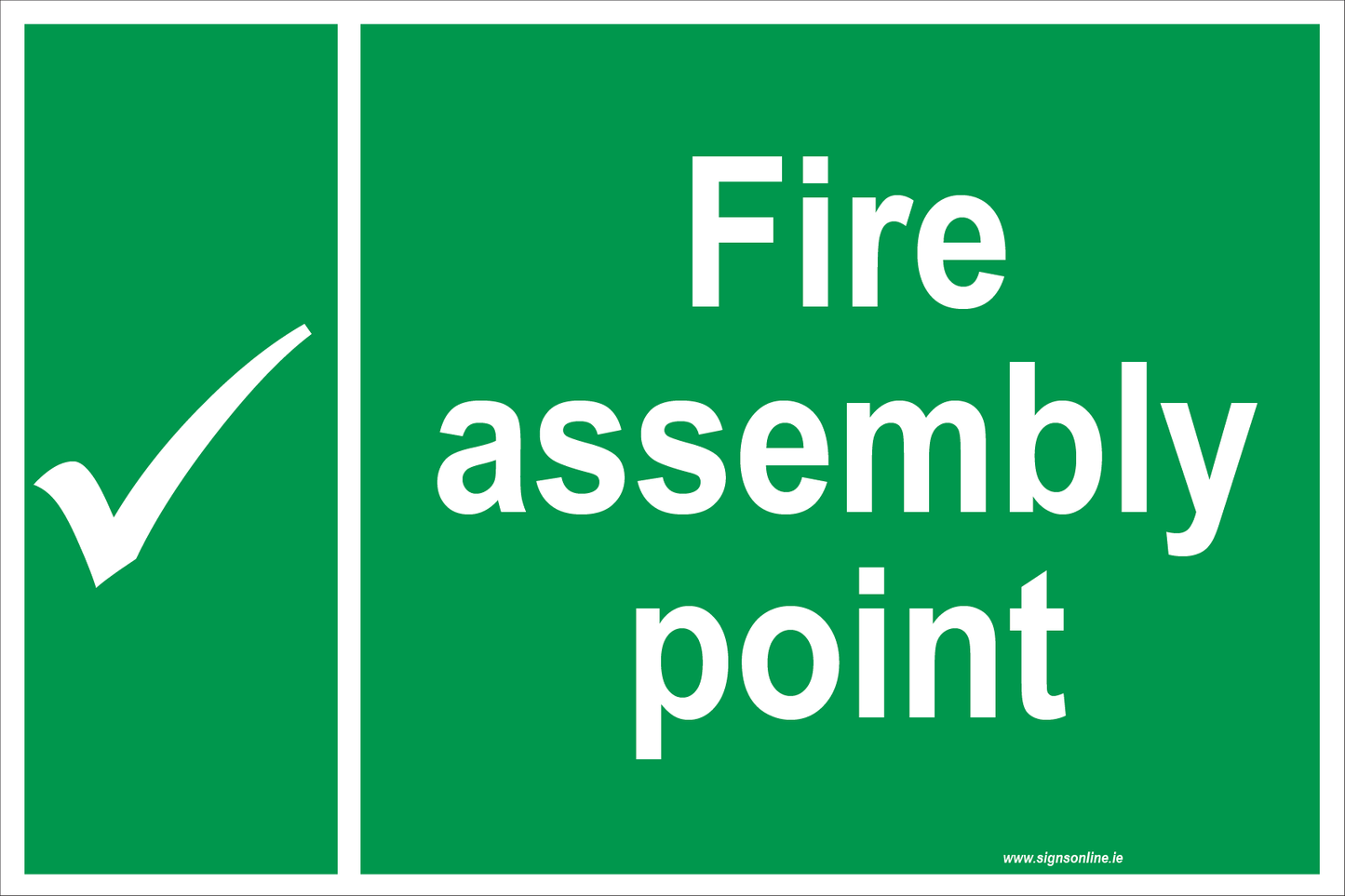 Fire Assembly Point sign in corriboard aluminiu  or self adhesive sticker, available from signs online at www.signsonline.ie