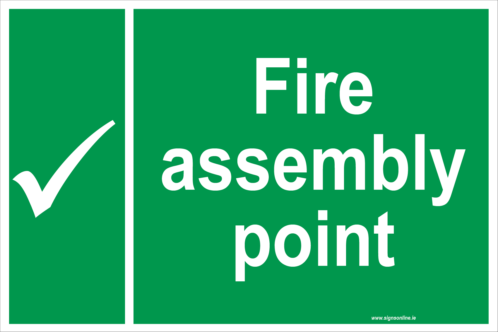 Fire Assembly Point sign in corriboard aluminiu  or self adhesive sticker, available from signs online at www.signsonline.ie
