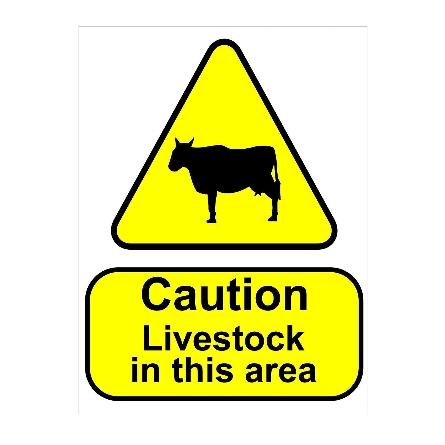 Caution Livestock in this area sign especially designed for farm operations and available to buy on line for immediate delivery from www.signsonline.ie. SignsOnline.ie, a leading on line signage supplier since 2015. Best for quality and value.