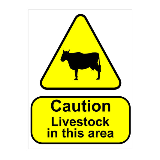 Caution Livestock in this area sign especially designed for farm operations and available to buy on line for immediate delivery from www.signsonline.ie. SignsOnline.ie, a leading on line signage supplier since 2015. Best for quality and value.