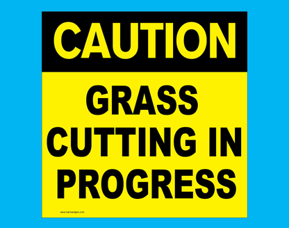2 X Grass Cutting In Progress Signs On Steel Frame
