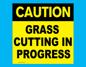 2 x Grass Cutting in Progress Signs on Steel Frame