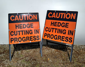 Caution Hedge Cutting in Progress Signs for sale and available at www.signsonline.ie