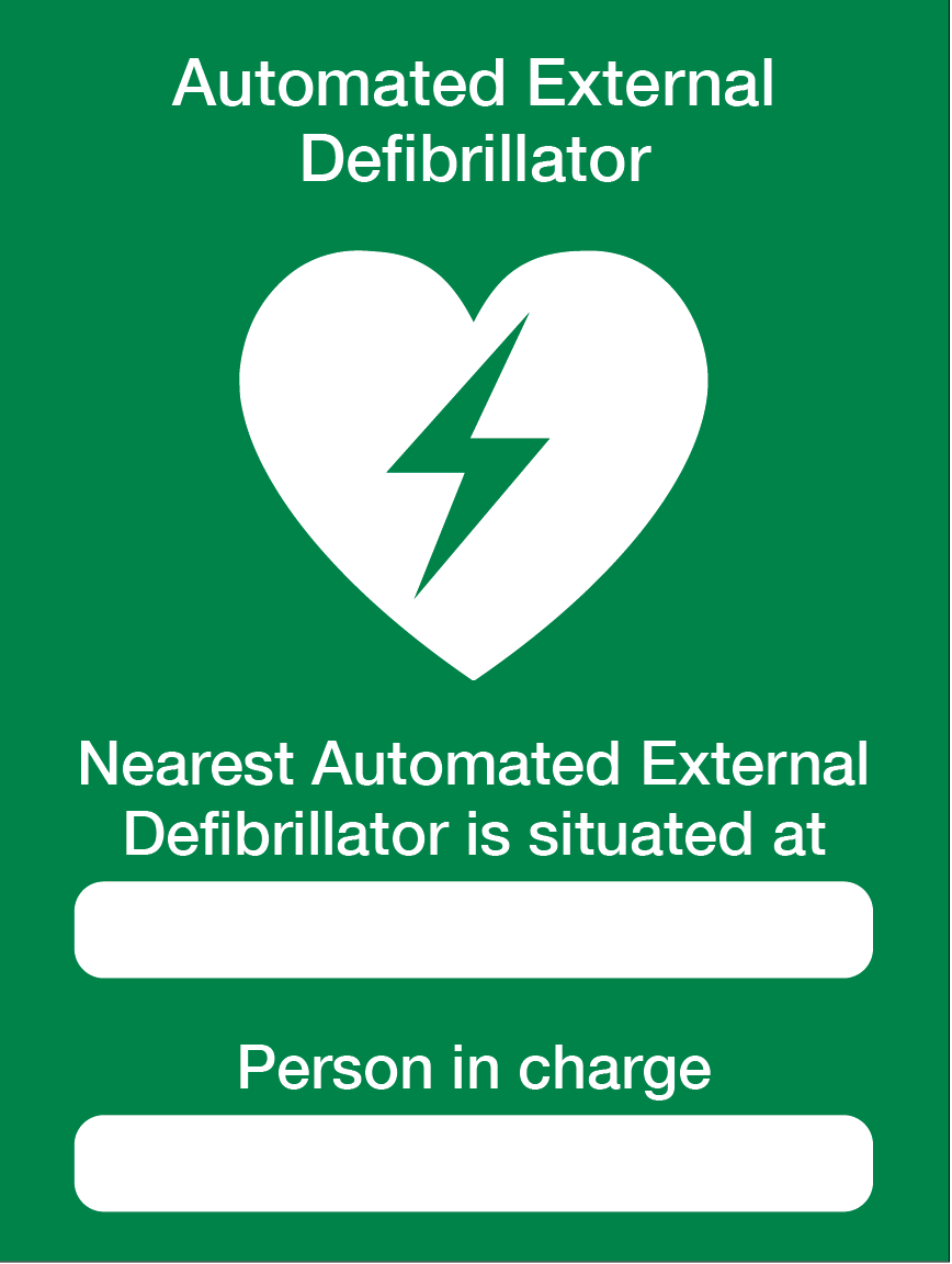AED Person in Charge sign available to buy on line for immediate delivery from www.signsonline.ie. SignsOnline.ie, a leading on line signage supplier since 2015. Best for quality and value.