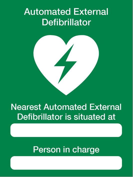 AED Person in Charge sign available to buy on line for immediate delivery from www.signsonline.ie. SignsOnline.ie, a leading on line signage supplier since 2015. Best for quality and value.