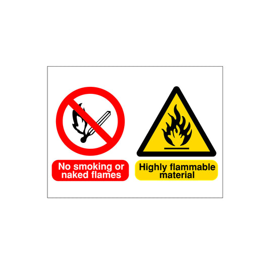 No Smoking Flammable Material warning sign for sale from www.barrowsigns.com