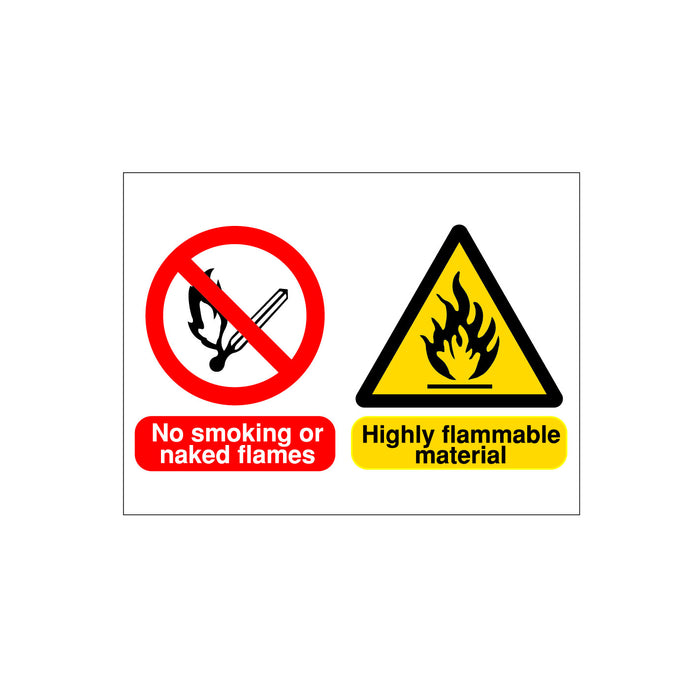 NO SMOKING OR NAKED FLAME HIGHLY FLAMMABLE MATERIAL SIGN