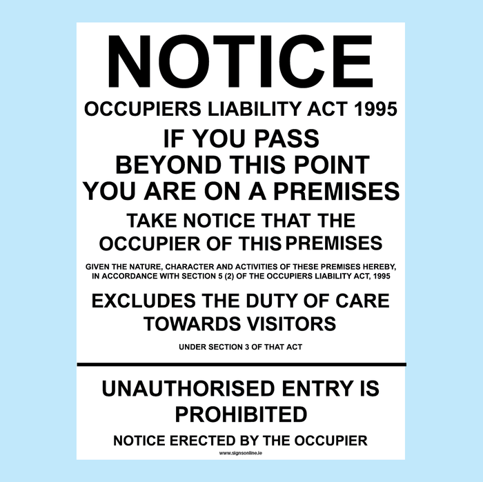 Occupiers Liability Sign