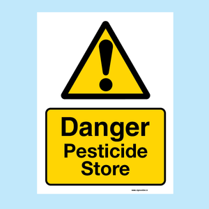 Danger Oesticide Store warning sign available to purchase online from www.signsonline.ie.  Sign Online have a massive collection of safety and warnign signs and have been selling online since 2015