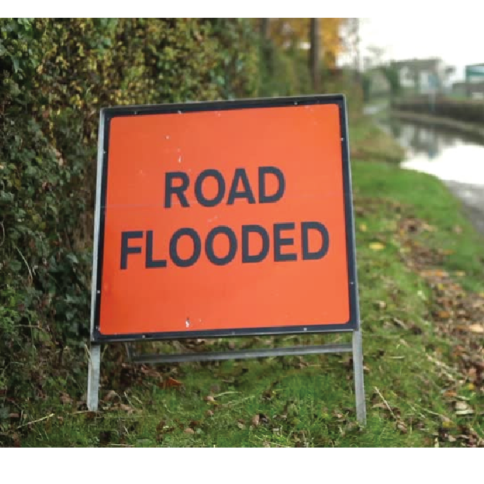 2 x Road Flooded Signs on Steel Frame