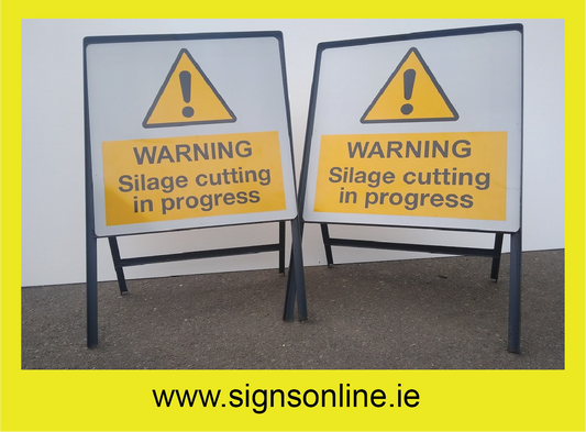 WARNING SILAGE CURRING IN PROGRESS SIGN ON STEEL STANDS AVAILABE FOR SALE AT WWW.SIGNSONLINE.IE. IN STOCK AND AVAILABLE FOR DELIVERY