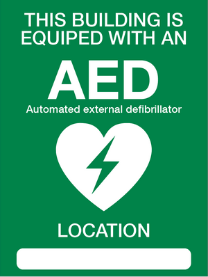 This Building is equiped with an AED sign available to buy on line for immediate delivery from www.signsonline.ie.  SignsOnline.ie, a leading on line signage supplier since 2015. Best for quality and value.