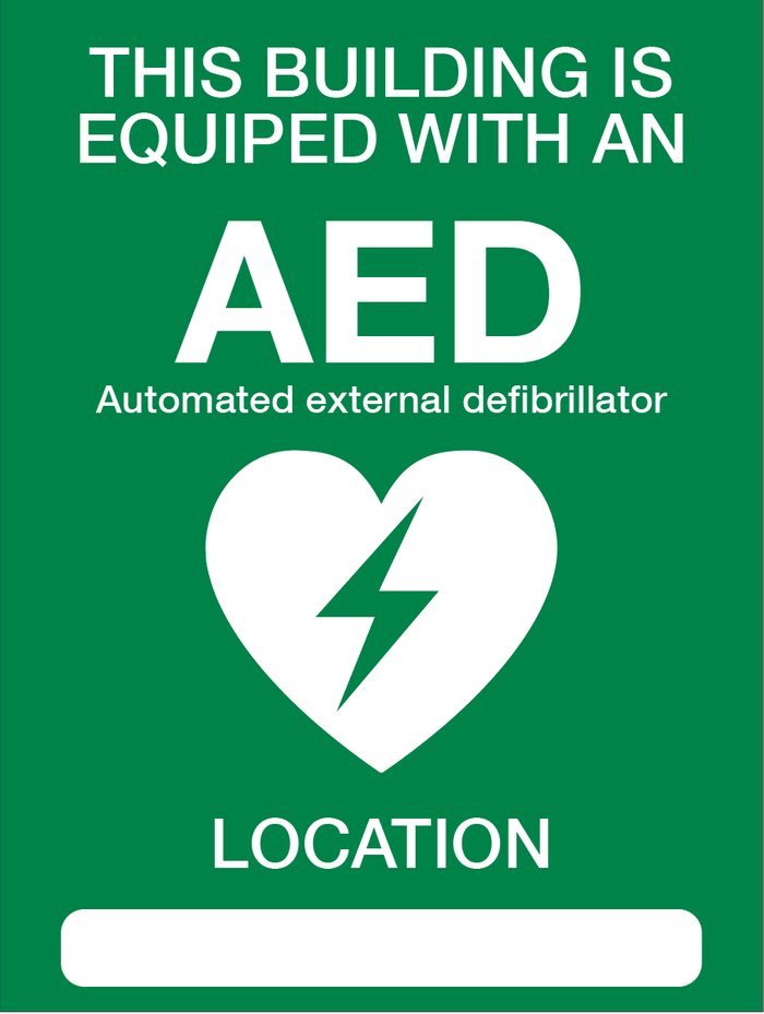 AED - This building is equiped with an AED sign