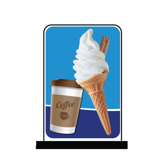 Street Signage depicting an Ice Cream cone 99 and a takeawy Coffee Cup. This is available to buy from www.signsonline.ie