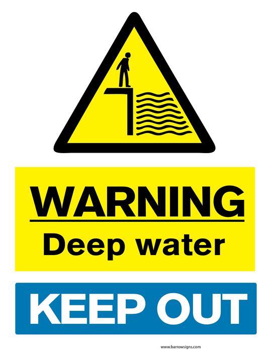 Warning Deep Water - Keep Out sign available to buy on line for immediate delivery from www.signsonline.ie. SignsOnline.ie, a leading on line signage supplier since 2015. Best for quality and value.