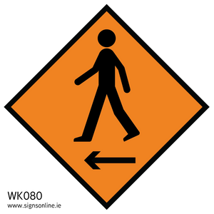 WK080 Pedestriand keep left roadworks sign available to but online from www.signsonline.ie