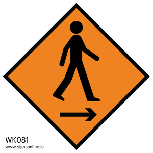 WK081 Pedestrians keep right roadworks sign available from www.signsonline.ie