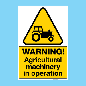 Warning Agricultural Macinery In Operation Sign available to buy on line for immediate delivery from www.signsonline.ie.  SignsOnline.ie, a leading on line signage supplier since 2015. Best for quality and value.
