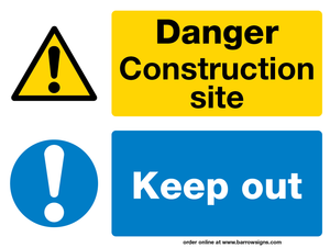 Danger Construction Site - Keep Out Sign 600 x 450 (Corriboard) PACK OF 5