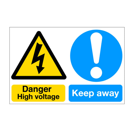Danger High Voltage Keep Away Self Adhesive Sticker and Sign available online at www.signsonline.ie