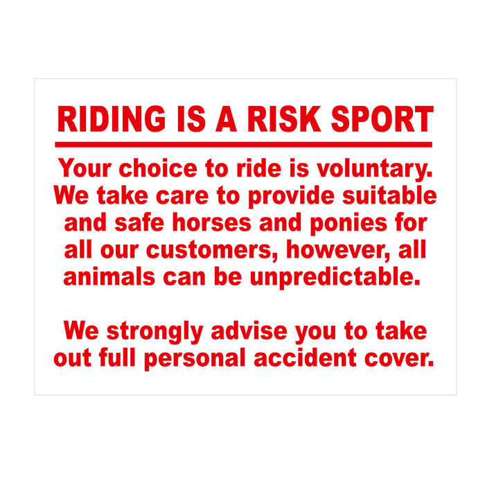 Equine Sign Riding is a risk sport Notice